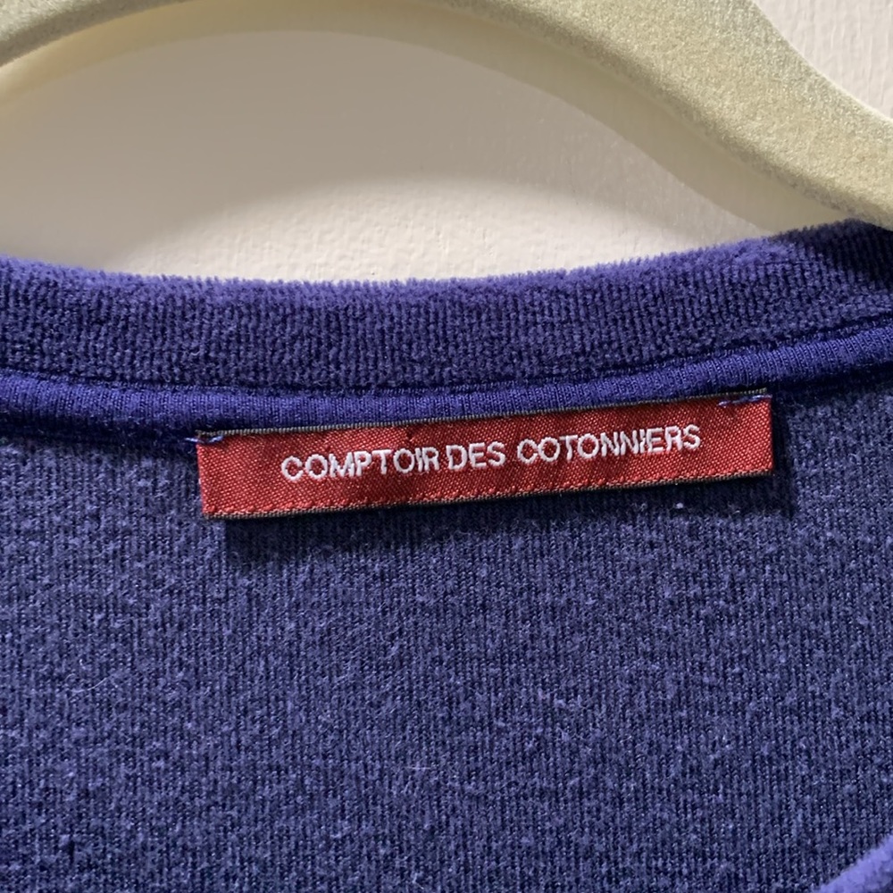 velour Comptoir Des Cotonniers velour pullover sweatshirt with tie. M. Blue - Picture 3 of 6